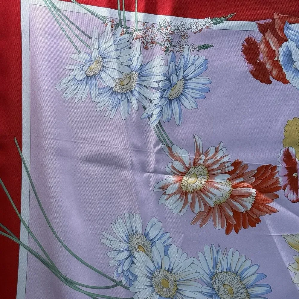 Brooks Brothers Silk Square Scarf Floral Botanical Rose Red Pink NWT Italy VTG